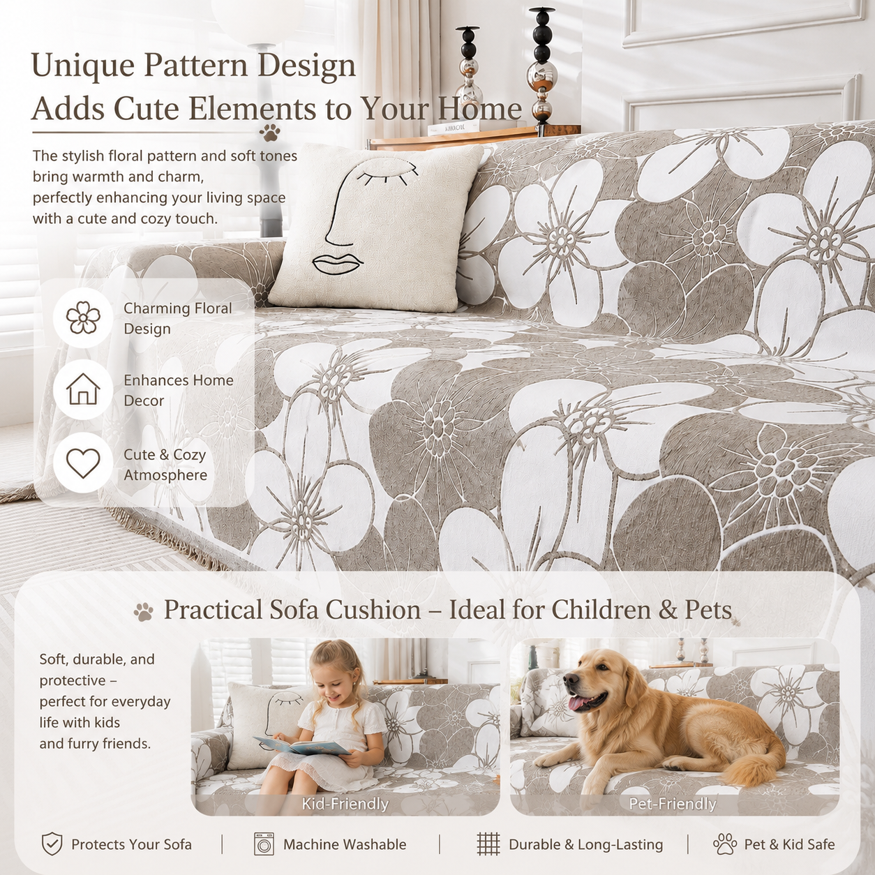 Elegance Chenille Anti-Slip Tassels Sofa Couch Cover