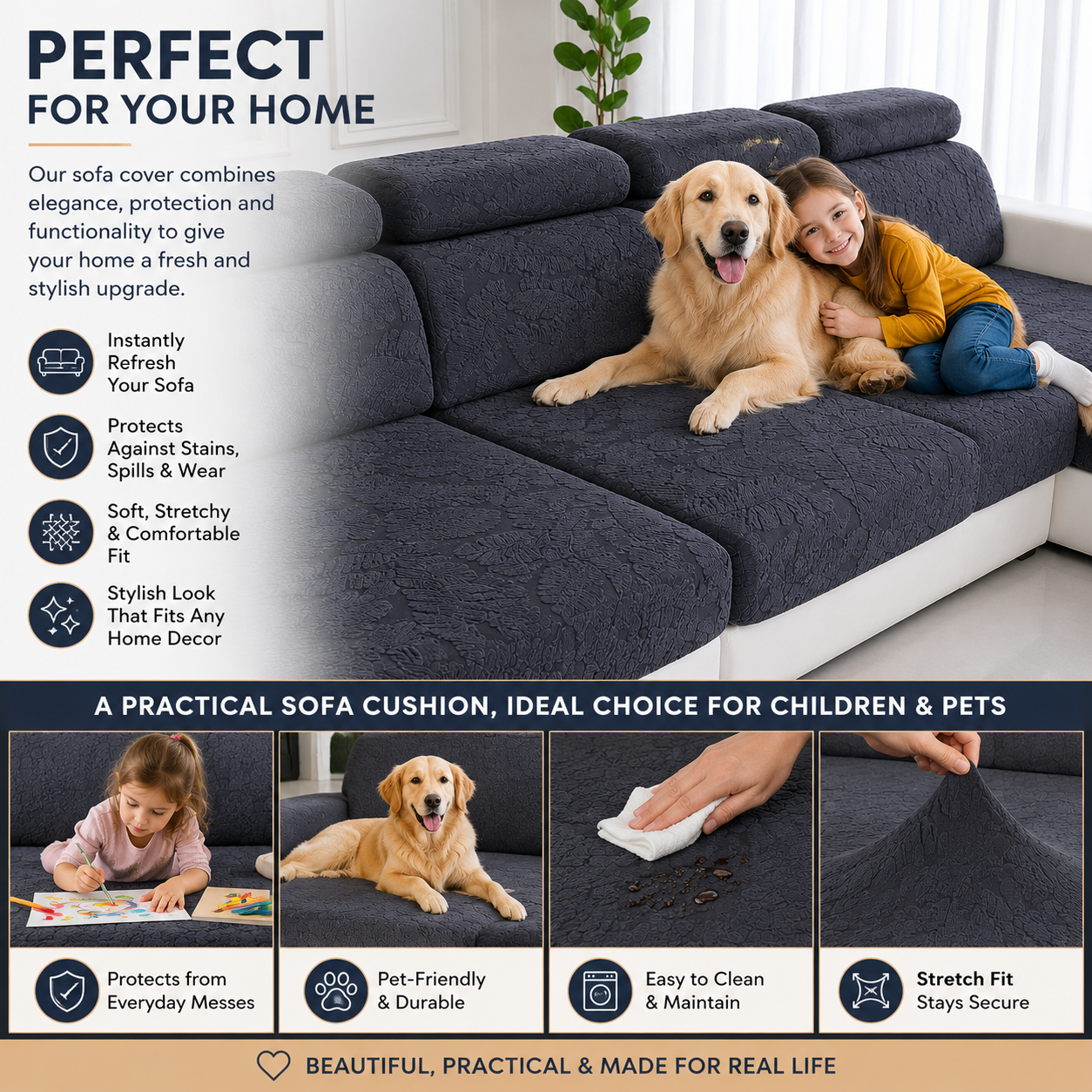 Anti Slip Leaf L Shaped Sectional Cushion Sofa Couch Cover