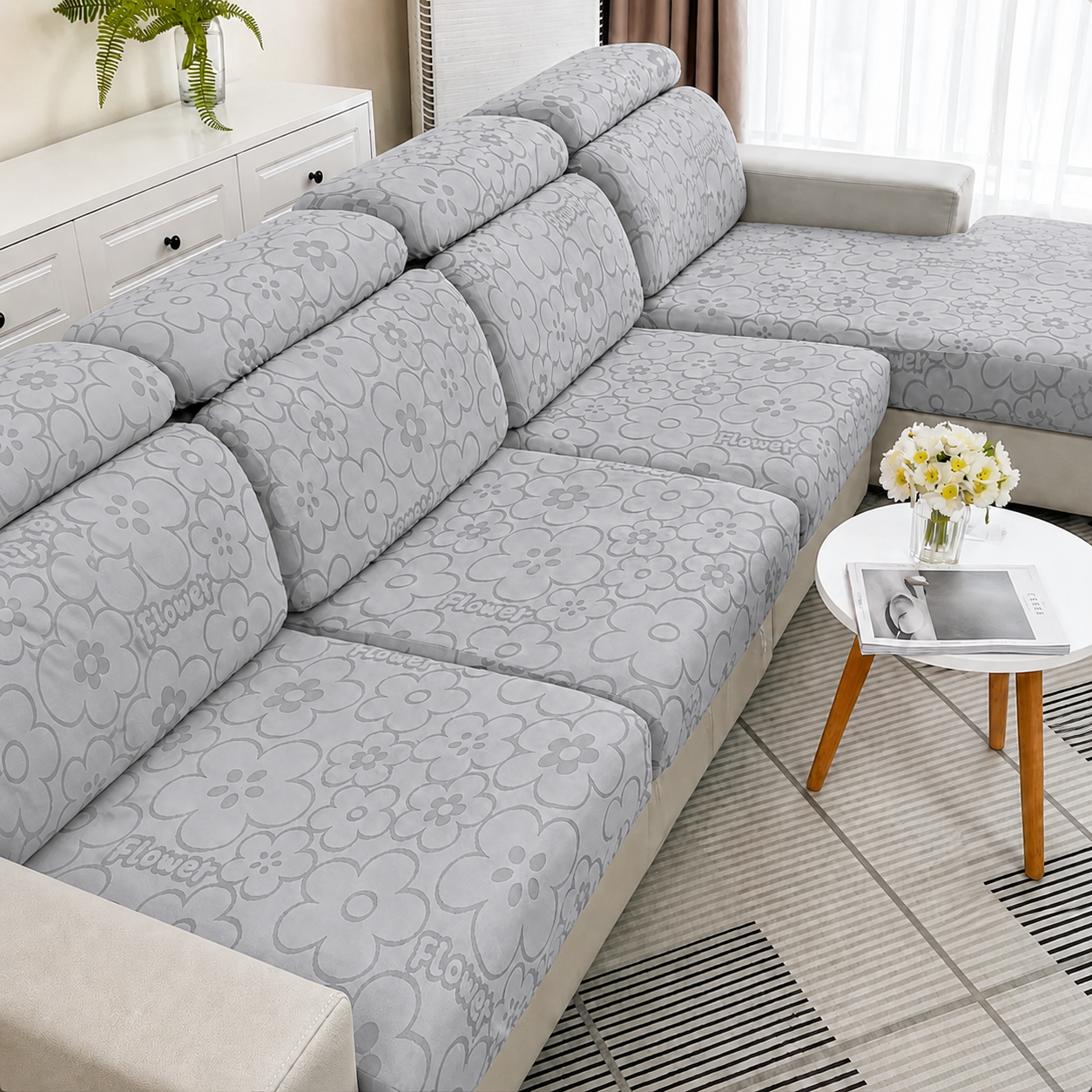 Anti Slip Floral L Shaped Sectional Cushion Sofa Couch Cover