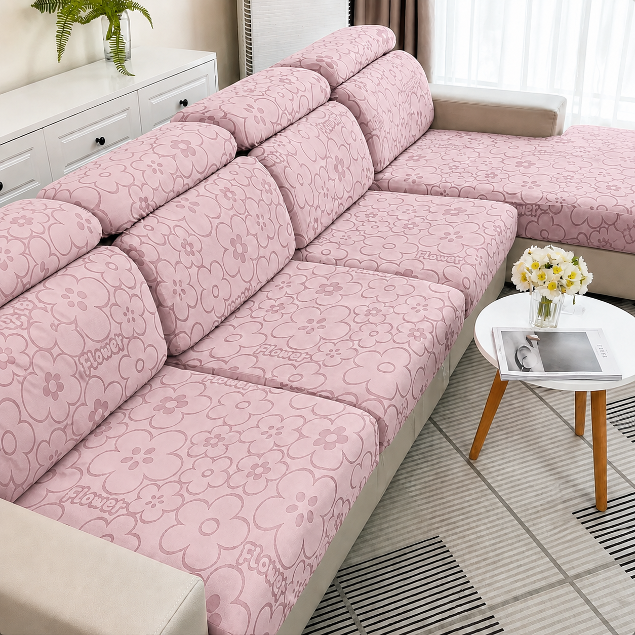 Anti Slip Floral L Shaped Sectional Cushion Sofa Couch Cover