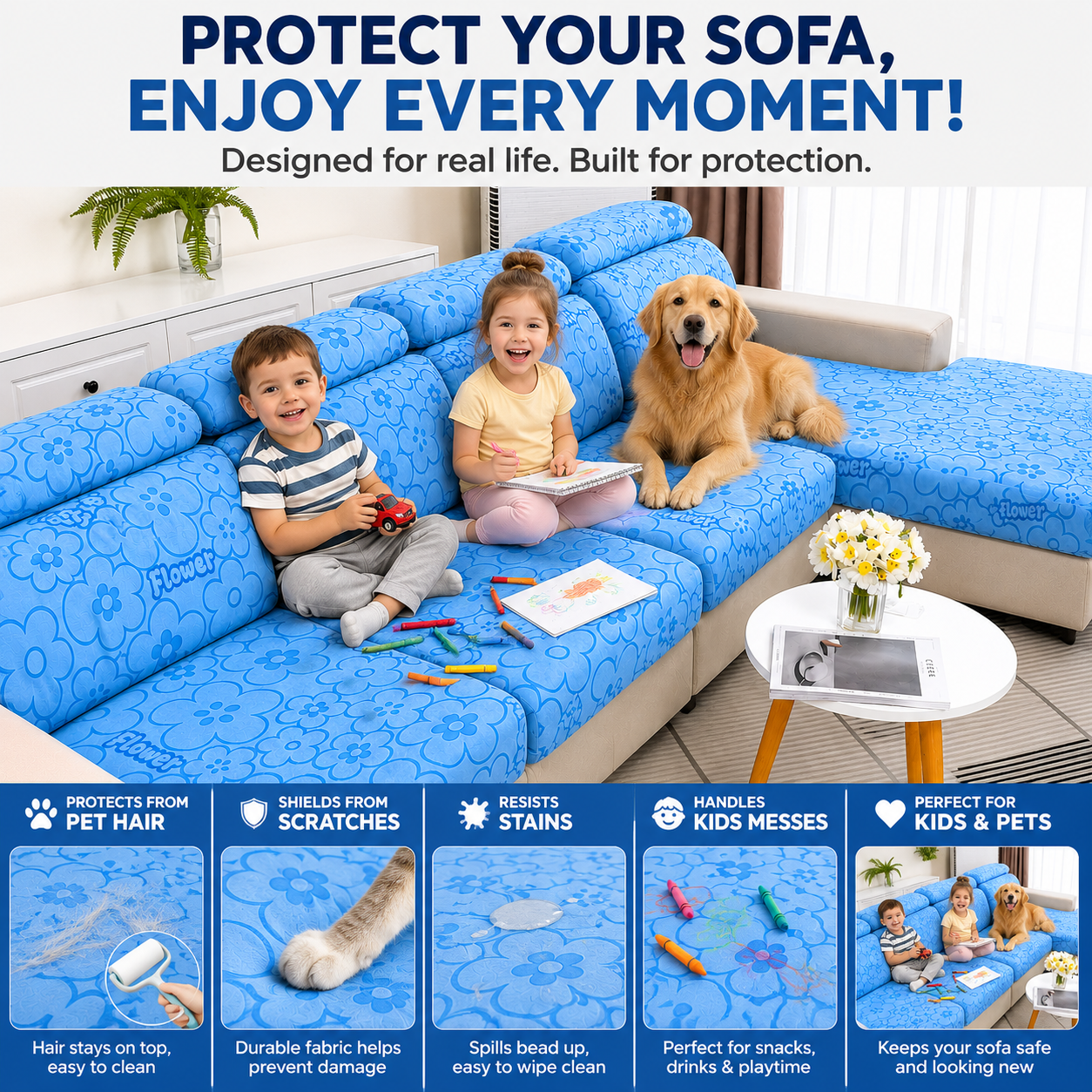 Anti Slip Floral L Shaped Sectional Cushion Sofa Couch Cover