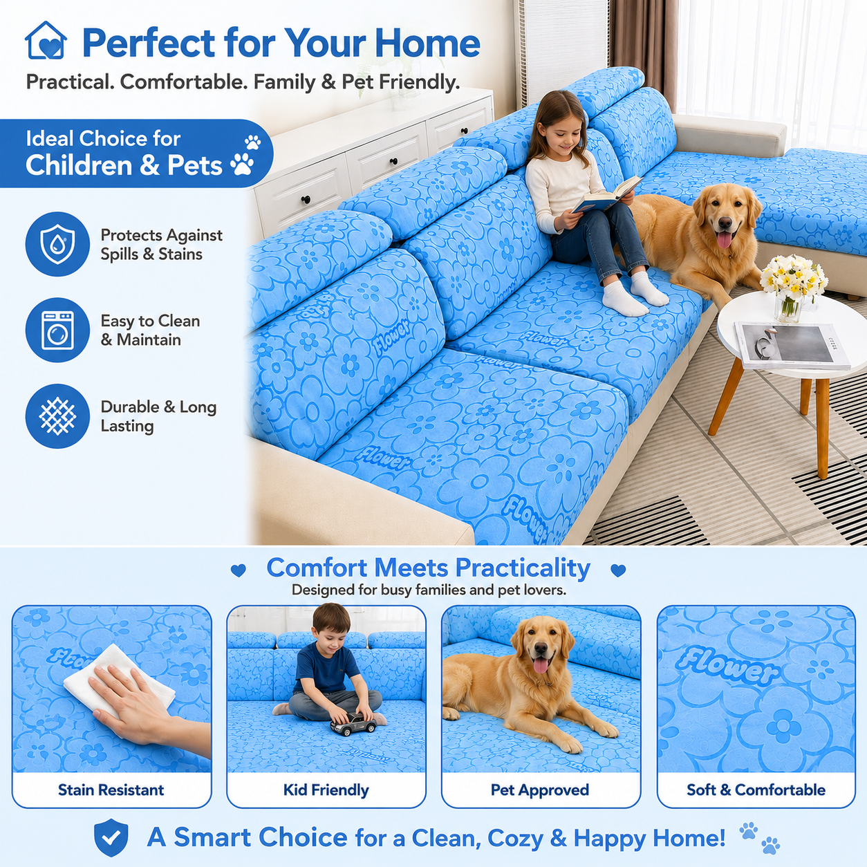 Anti Slip Floral L Shaped Sectional Cushion Sofa Couch Cover