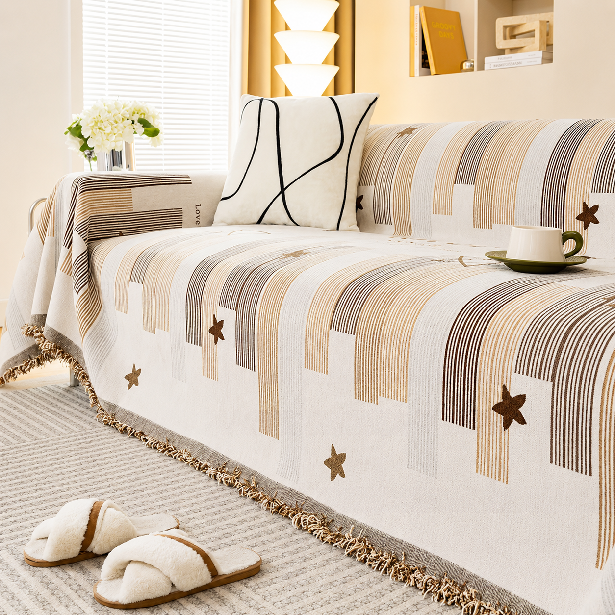 Non-Slip Boho Geometric Tassels Reversible Sofa Couch Cover