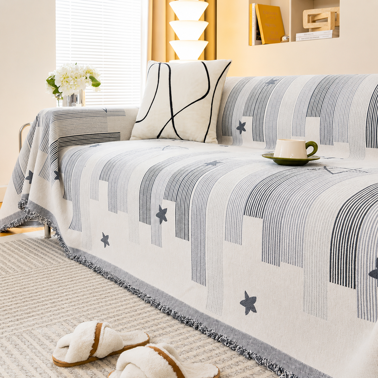 Non-Slip Boho Geometric Tassels Reversible Sofa Couch Cover