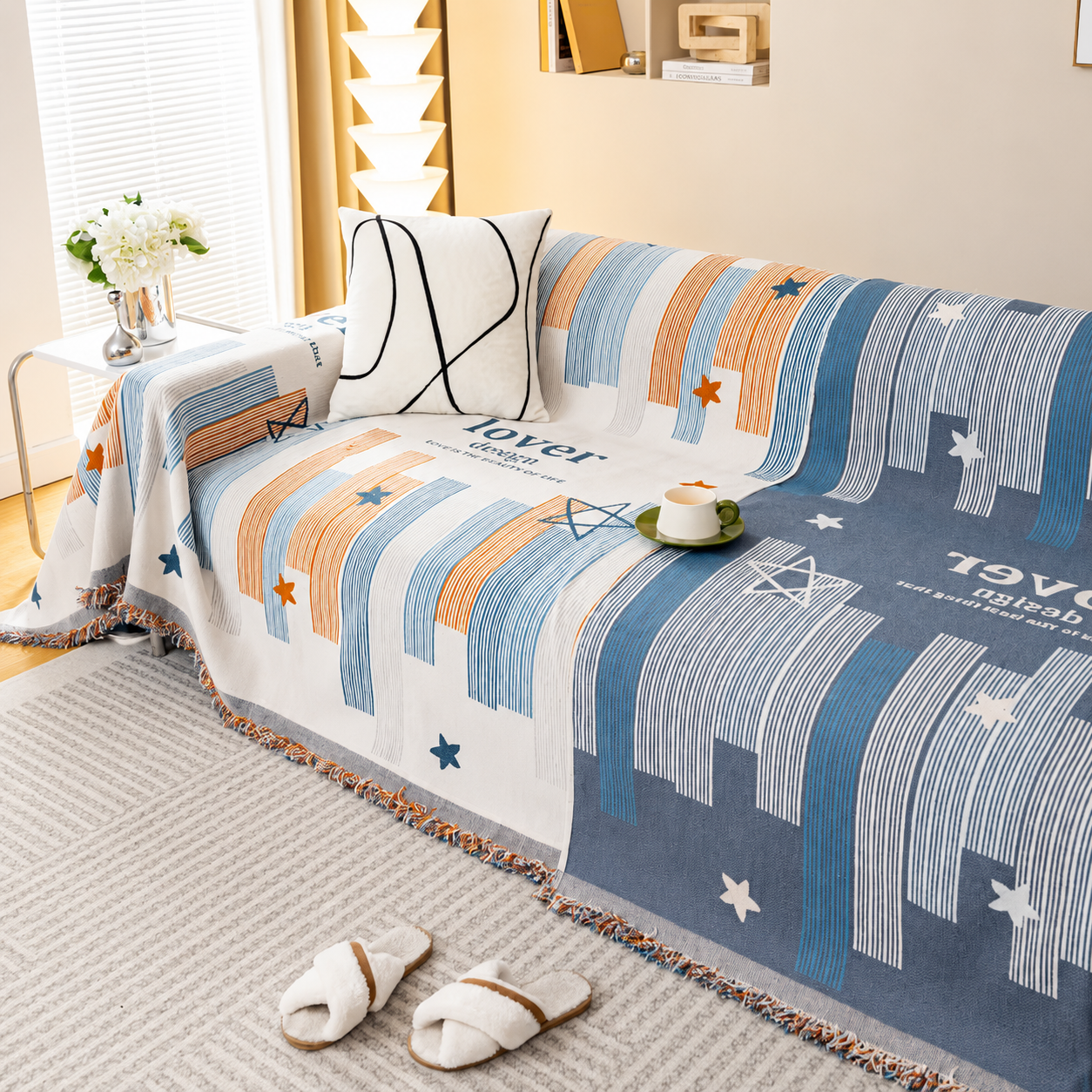 Non-Slip Boho Geometric Tassels Reversible Sofa Couch Cover