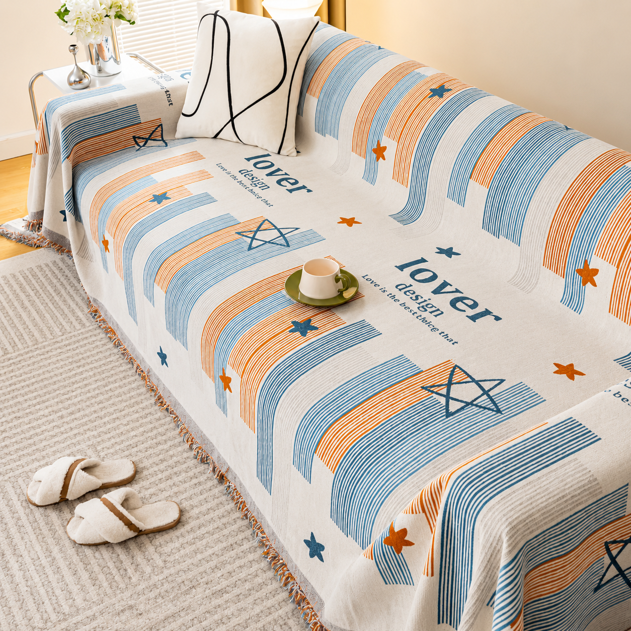 Non-Slip Boho Geometric Tassels Reversible Sofa Couch Cover