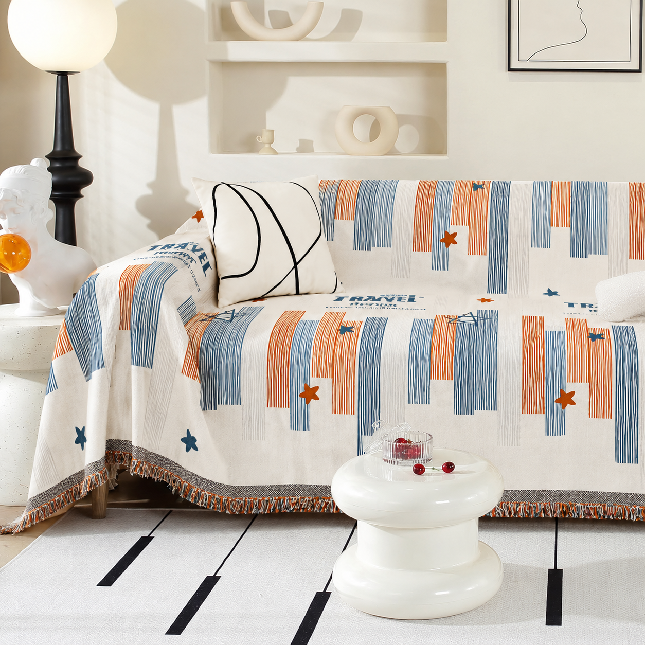 Non-Slip Boho Geometric Tassels Reversible Sofa Couch Cover