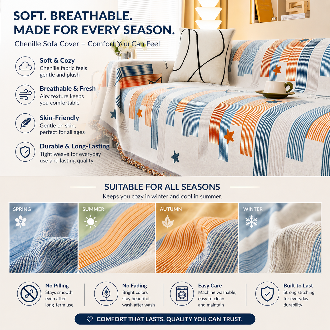 Non-Slip Boho Geometric Tassels Reversible Sofa Couch Cover