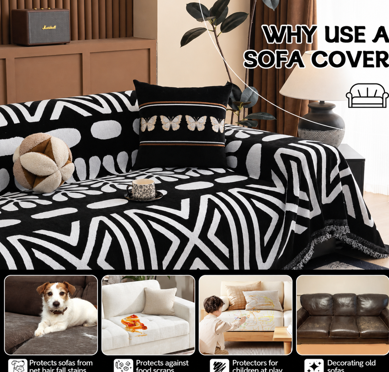 Non-Slip Boho Geometric Tassels Reversible Sofa Couch Cover