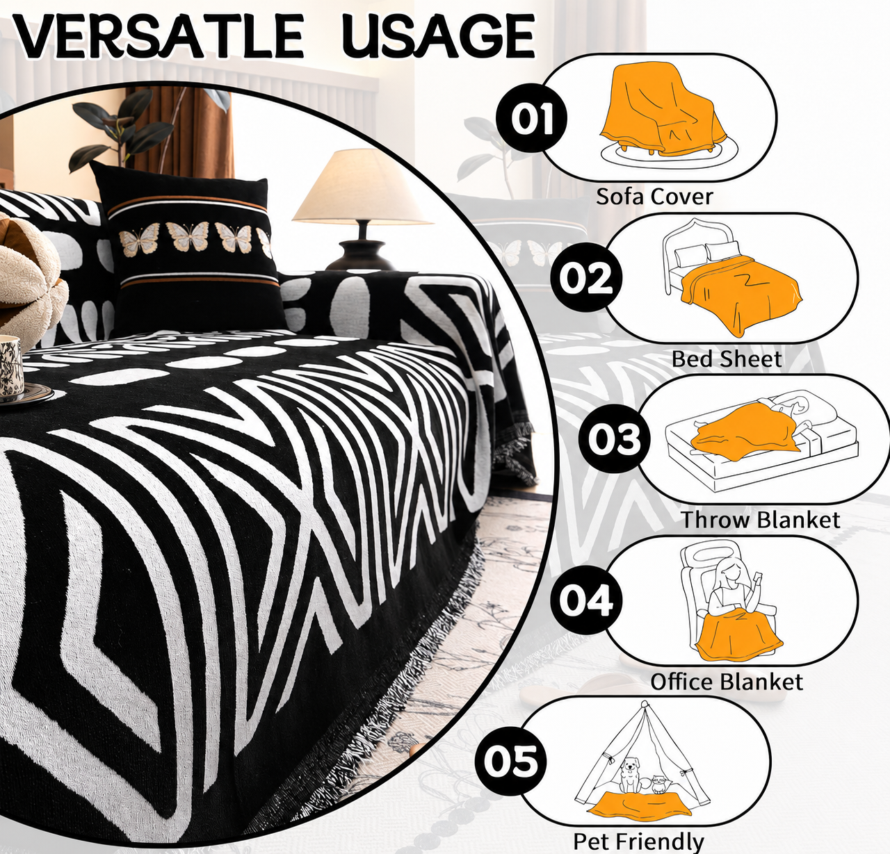 Non-Slip Boho Geometric Tassels Reversible Sofa Couch Cover