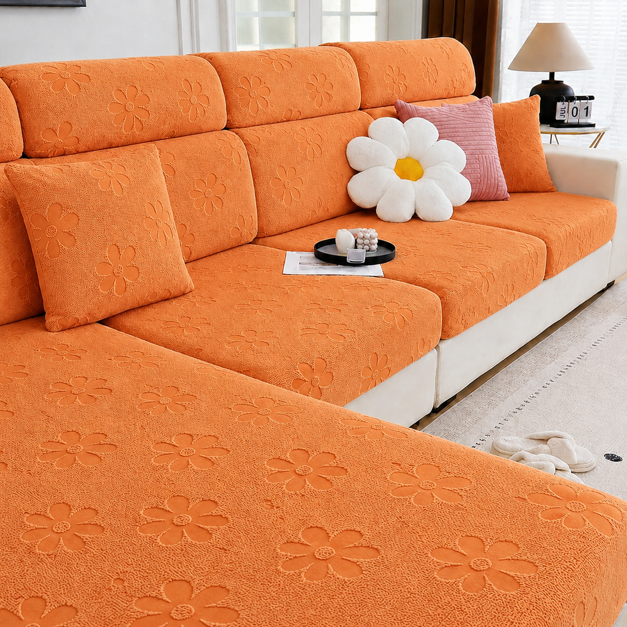 Anti Slip Daisy Floral L Shaped Sectional Cushion Sofa Couch Cover