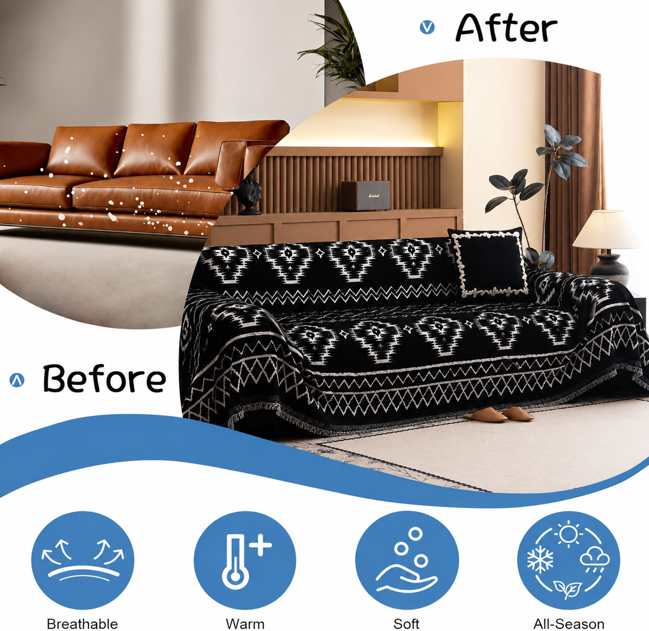 Non-Slip Boho Chenille Geometric Tassels Sofa Couch Cover