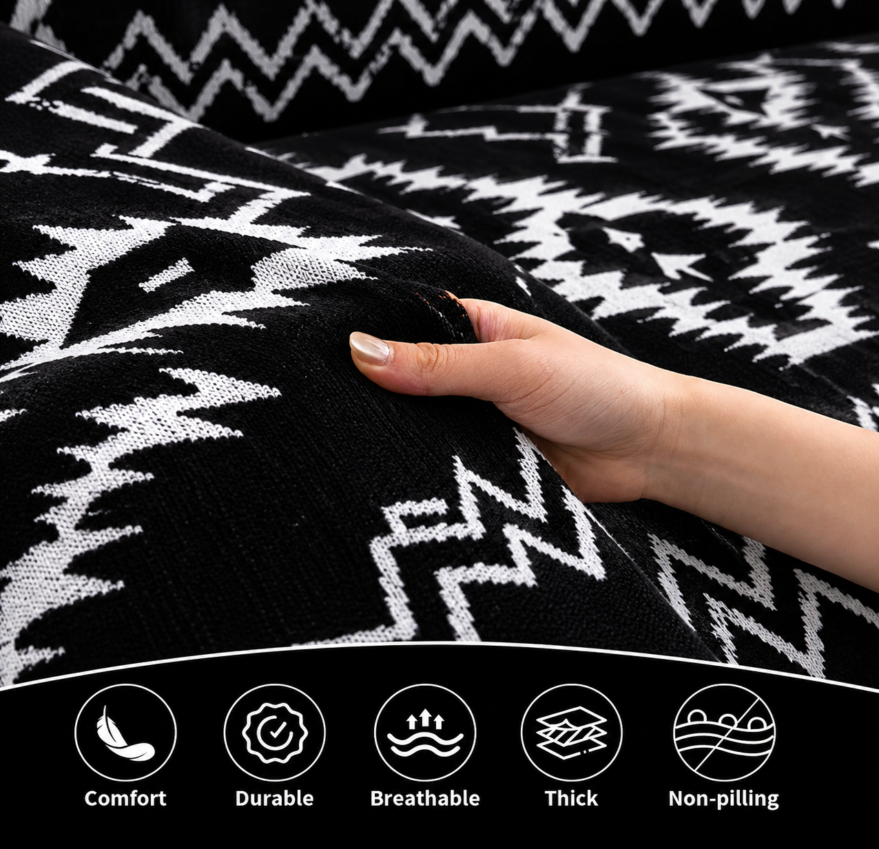 Non-Slip Boho Chenille Geometric Tassels Sofa Couch Cover