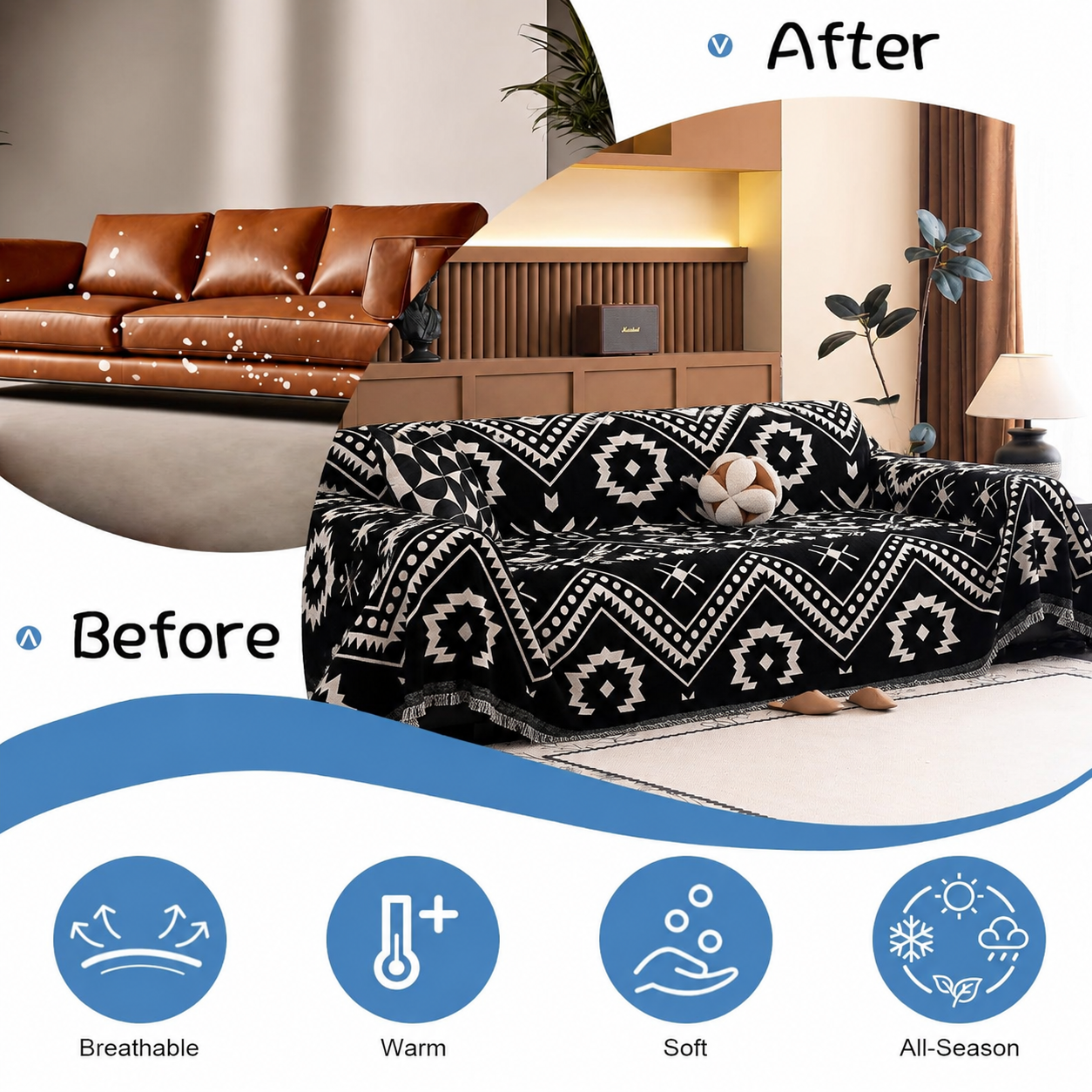 Non-Slip Chenille Boho Geometric Tassels Sofa Couch Cover