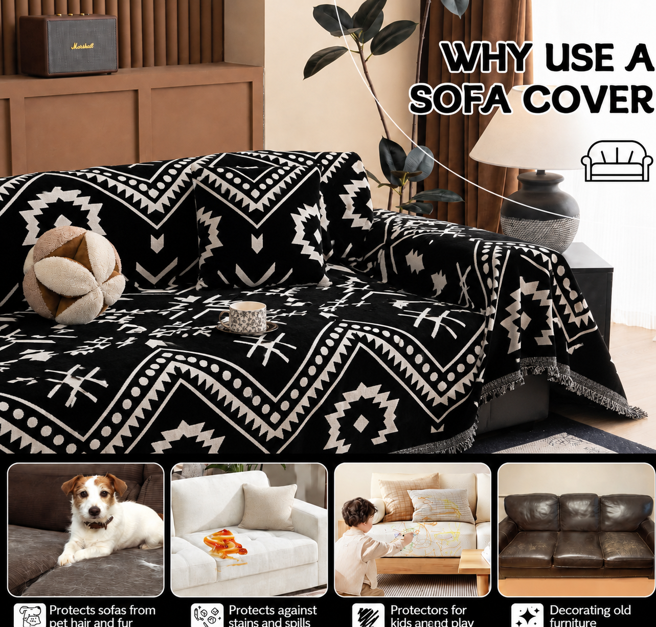Non-Slip Chenille Boho Geometric Tassels Sofa Couch Cover
