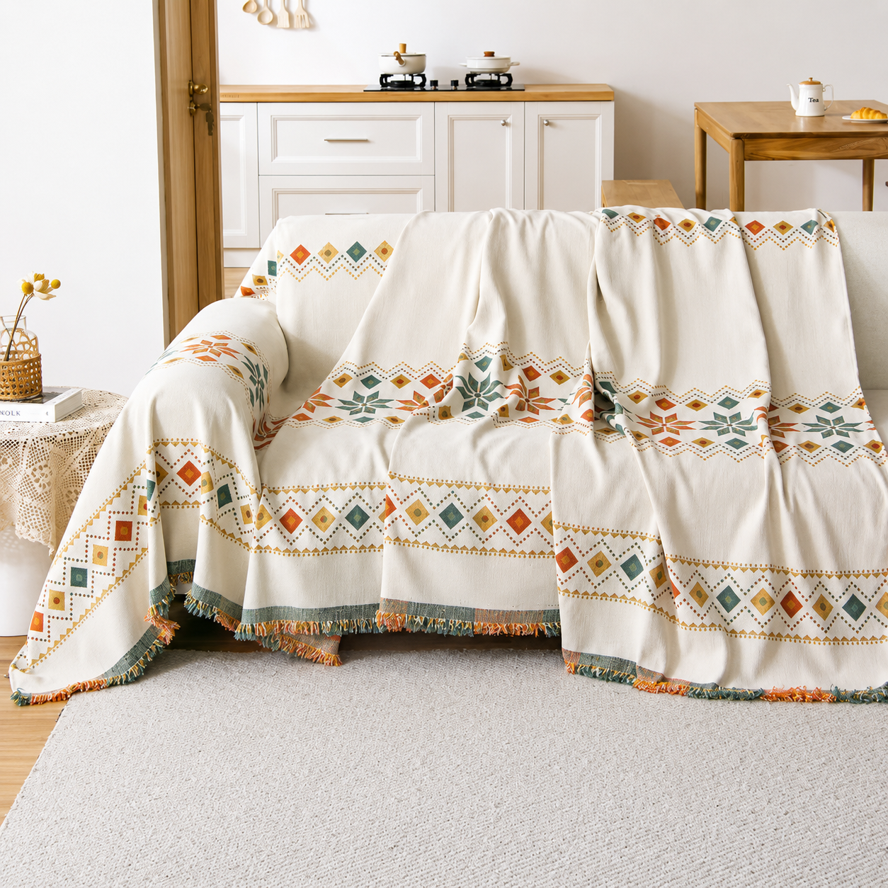 Non-Slip Boho Chenille Tassels Reversible Sofa Couch Cover