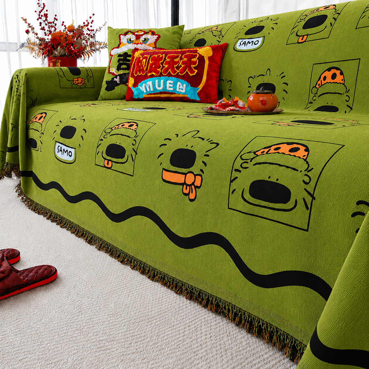 Non-Slip Elegant Chenille Boho Geometric Tassels Sofa Couch Cover