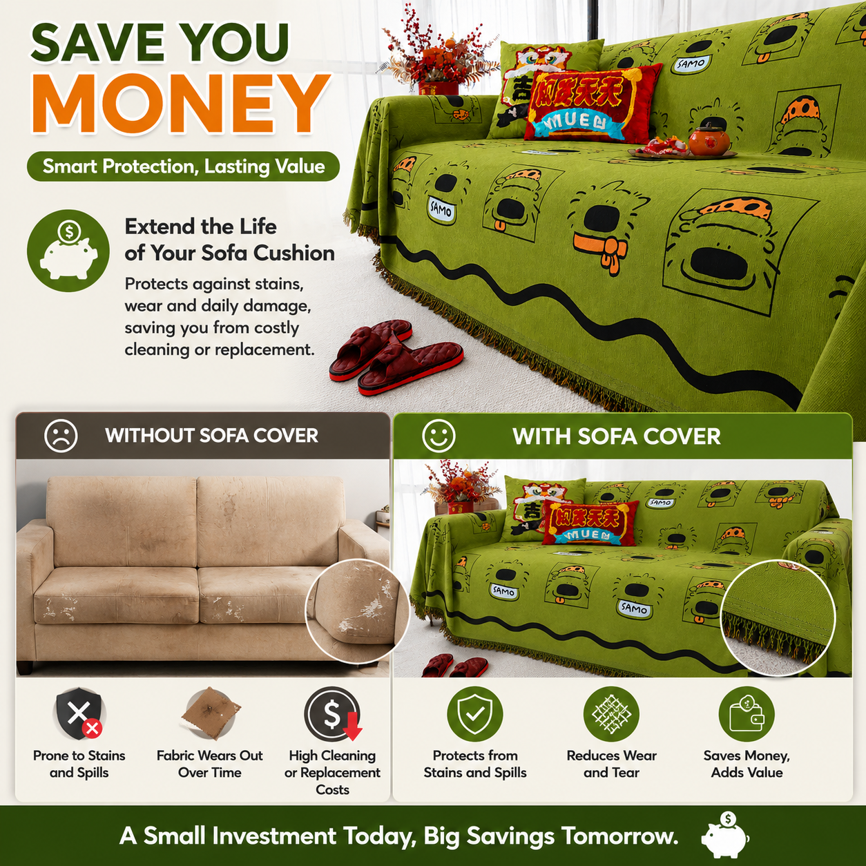 Non-Slip Elegant Chenille Boho Geometric Tassels Sofa Couch Cover