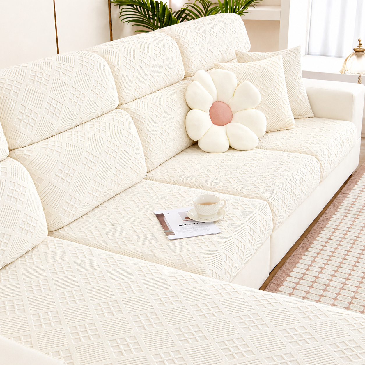 Anti-Slip L Shaped Jacquard Geometric Cushion Sofa Couch Cover