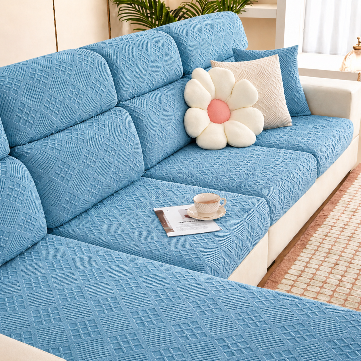 Anti-Slip L Shaped Jacquard Geometric Cushion Sofa Couch Cover