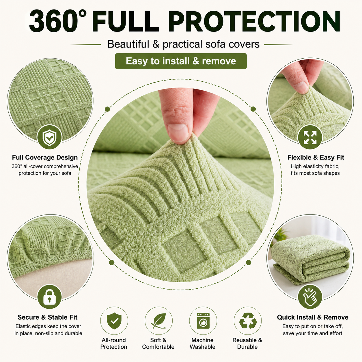 Anti-Slip L Shaped Jacquard Geometric Cushion Sofa Couch Cover