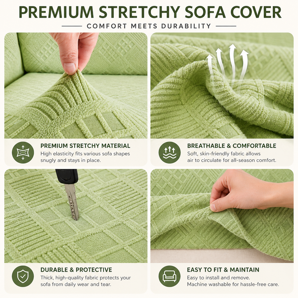 Anti-Slip L Shaped Jacquard Geometric Cushion Sofa Couch Cover