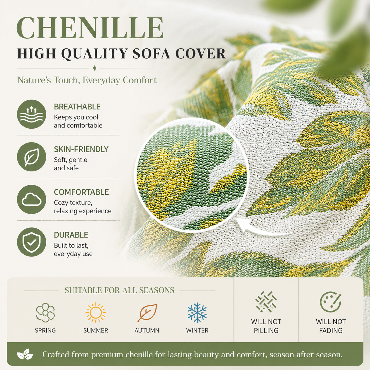 Non Slip Premium Chenille Jacquard Couch Cover
