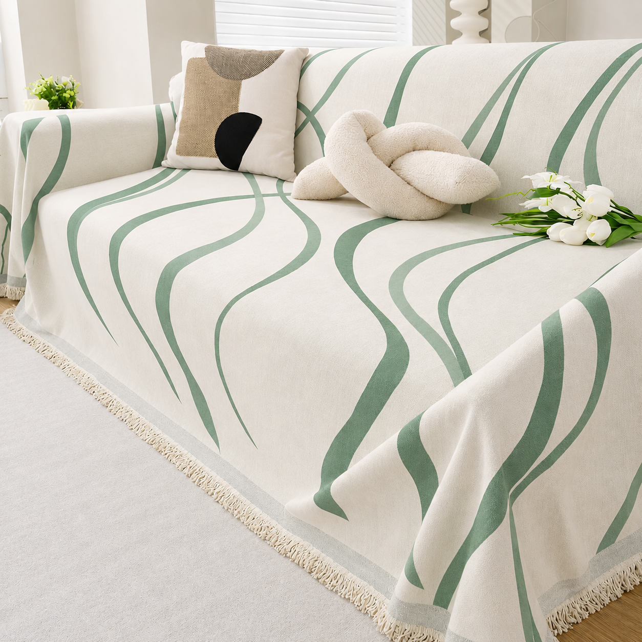 Luxury Elegant Chenille Tassels Sofa Couch Cover