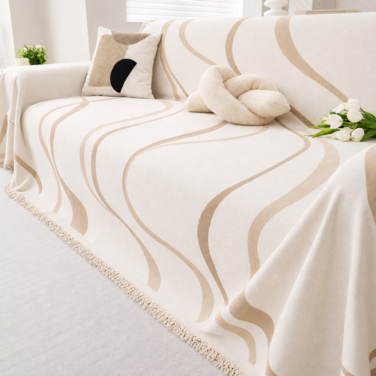 Luxury Elegant Chenille Tassels Sofa Couch Cover