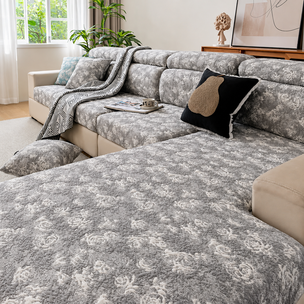 L Shaped Sectional Floral Cushion Sofa Couch Cover