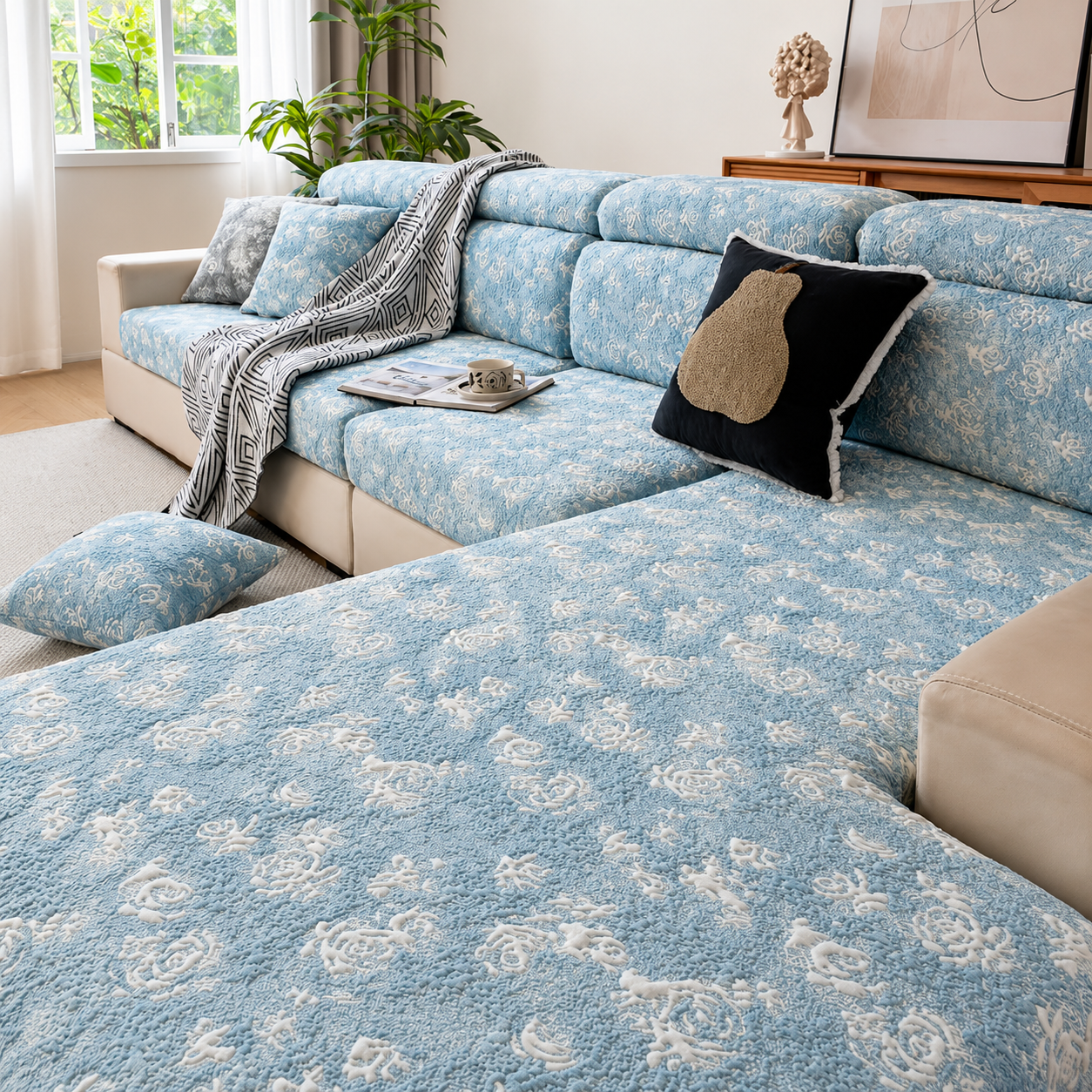 L Shaped Sectional Floral Cushion Sofa Couch Cover