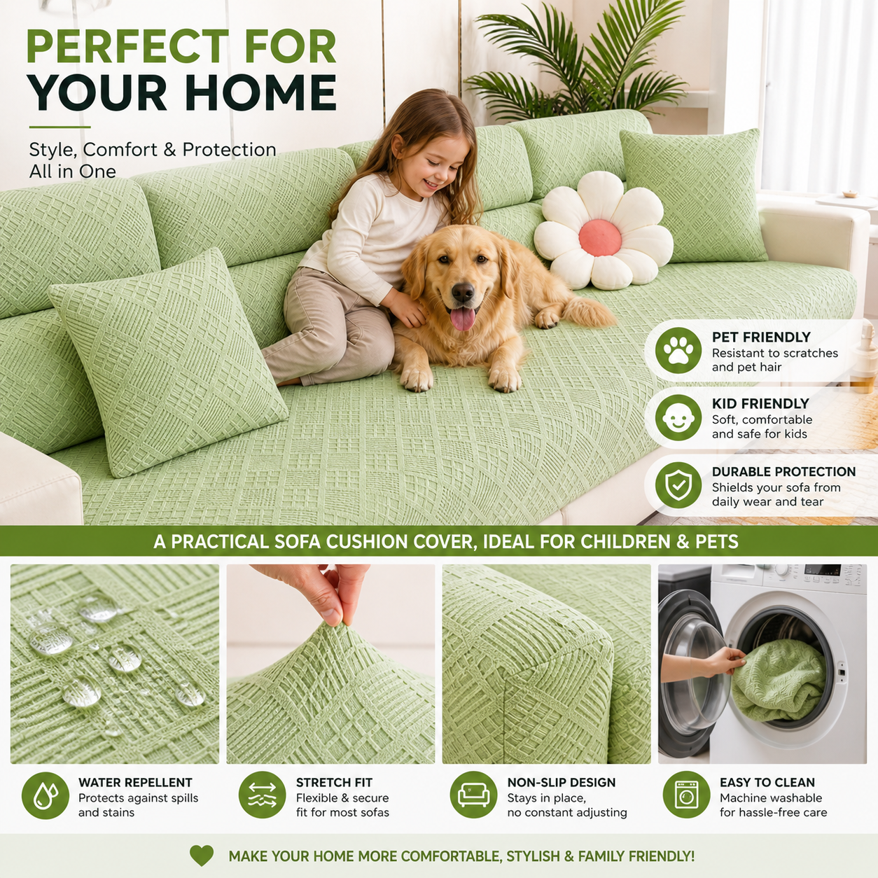 Anti-Slip L Shaped Jacquard Geometric Cushion Sofa Couch Cover