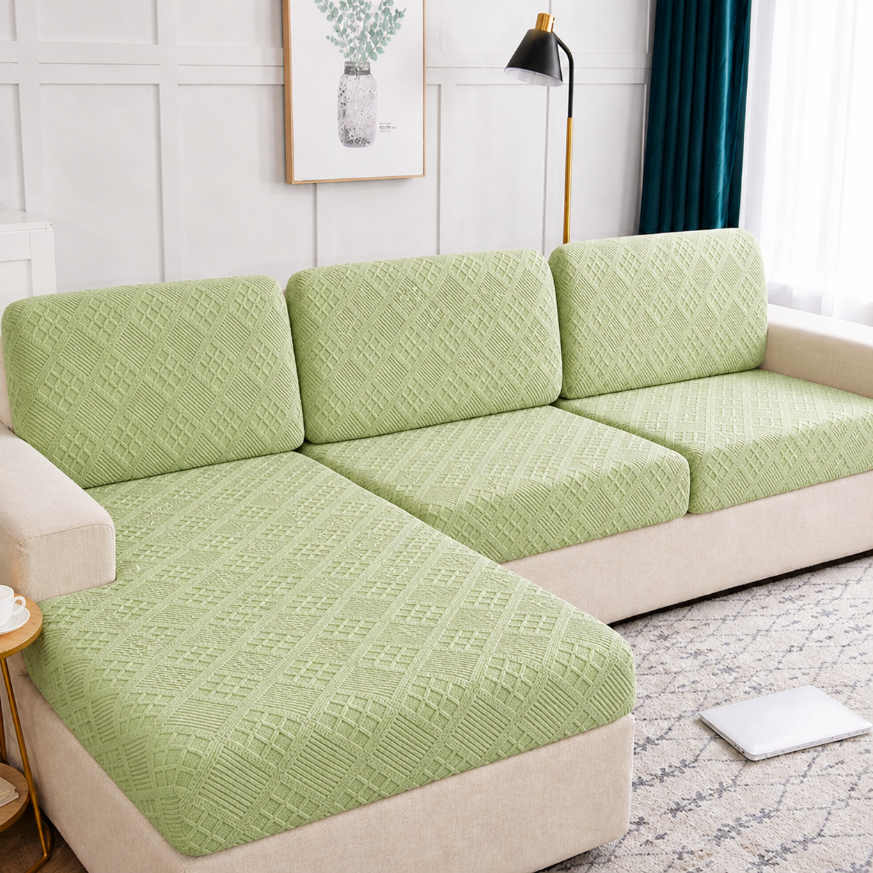 Anti-Slip L Shaped Jacquard Geometric Cushion Sofa Couch Cover