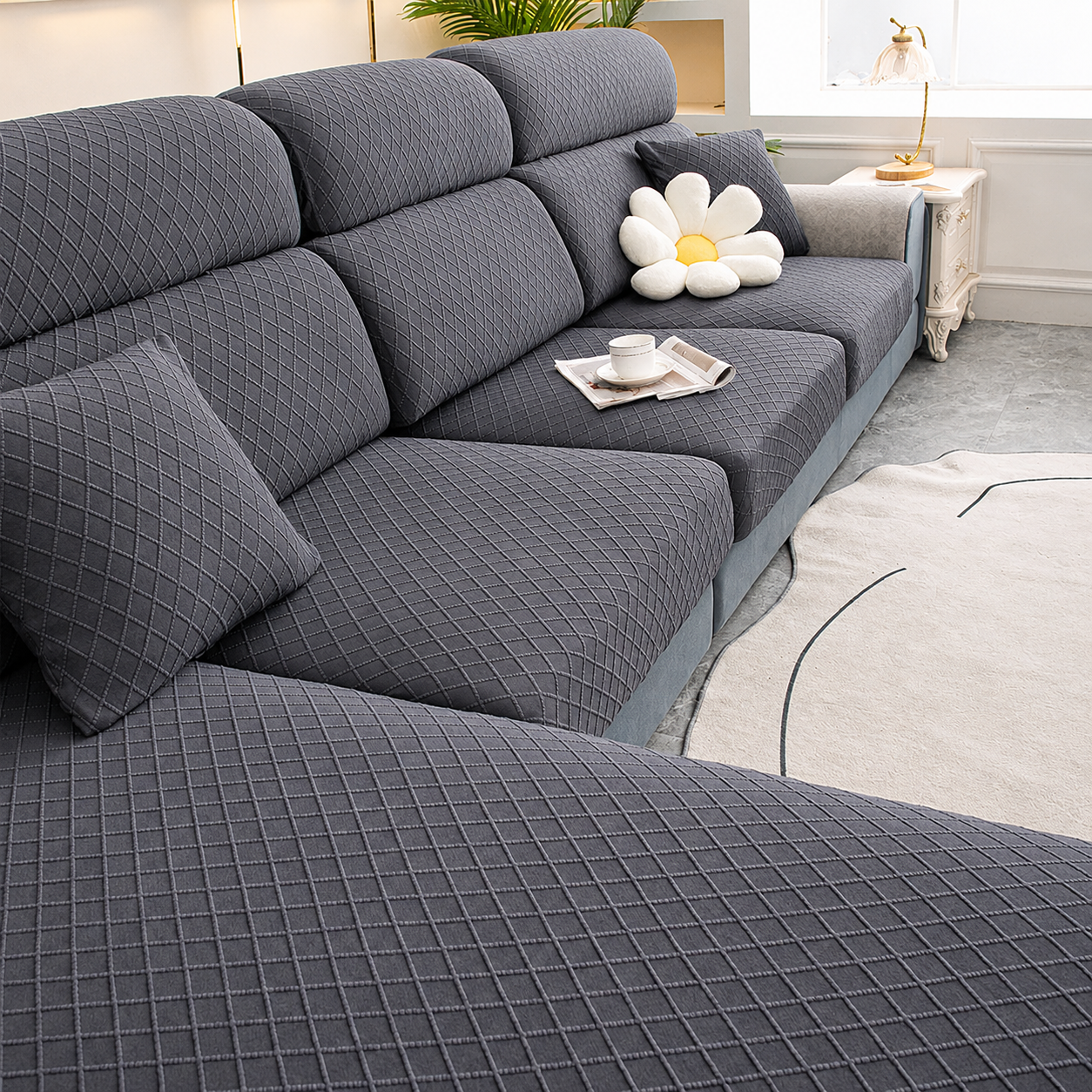 Anti-Slip L Shaped Geometric Cushion Sofa Couch Cover
