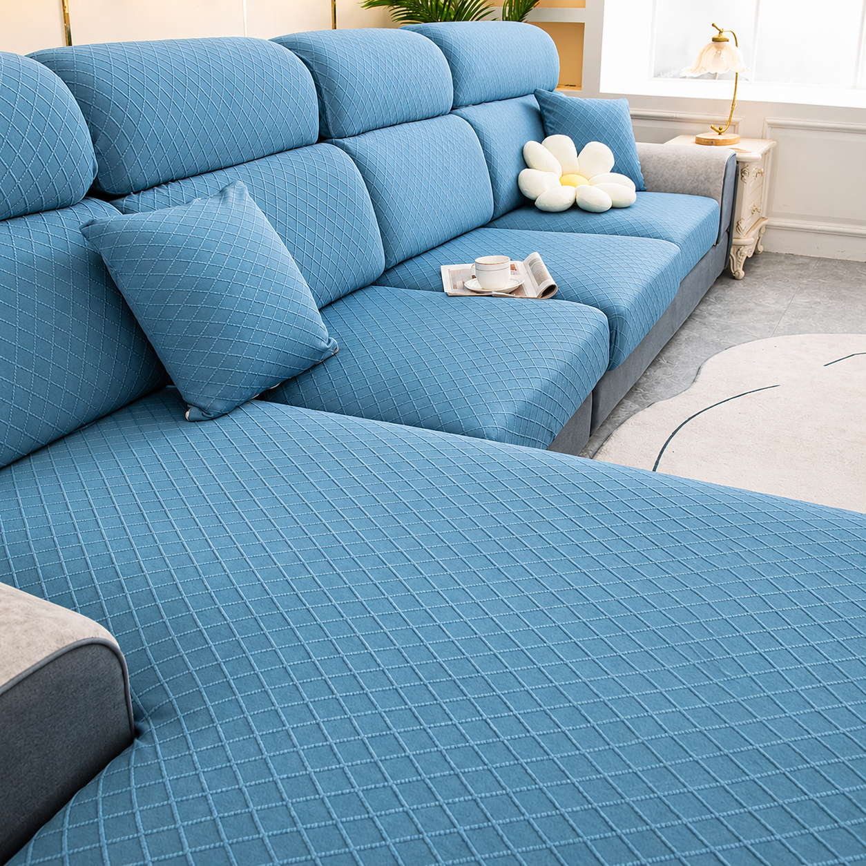 Anti-Slip L Shaped Geometric Cushion Sofa Couch Cover