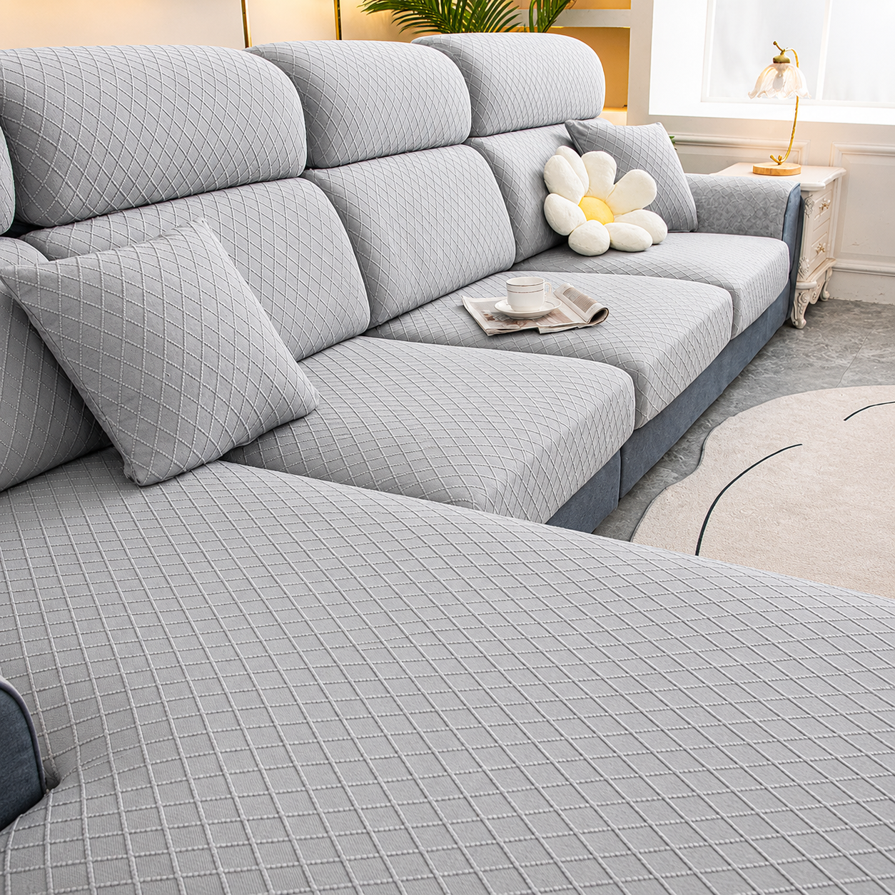 Anti-Slip L Shaped Geometric Cushion Sofa Couch Cover
