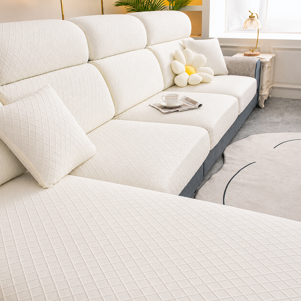 Anti-Slip L Shaped Geometric Cushion Sofa Couch Cover