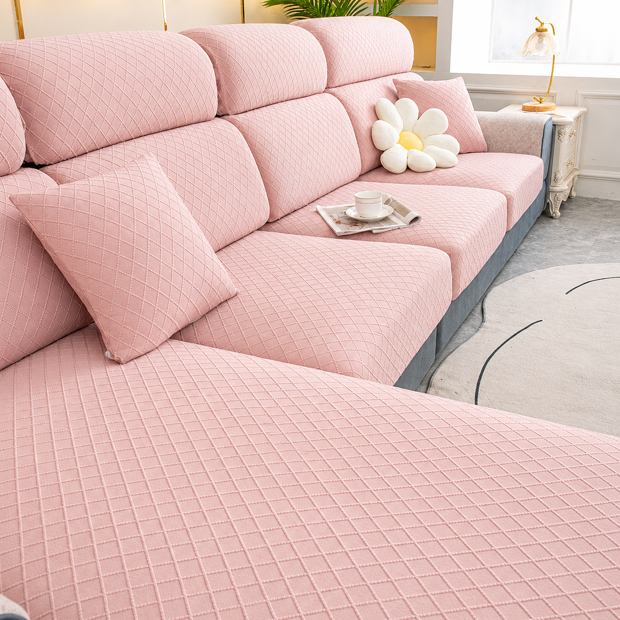 Anti-Slip L Shaped Geometric Cushion Sofa Couch Cover