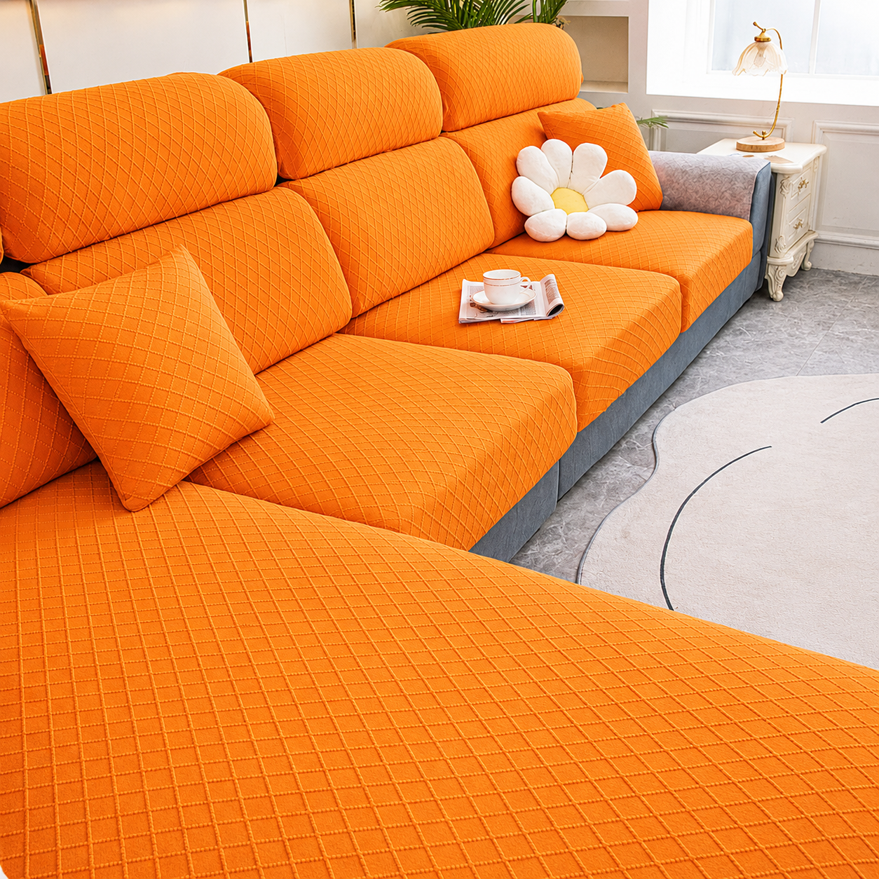 Anti-Slip L Shaped Geometric Cushion Sofa Couch Cover