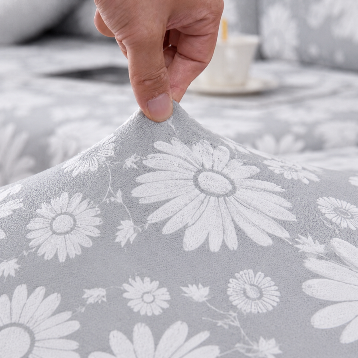 Anti-Slip L Shaped Daisy Floral Cushion Sofa Couch Cover