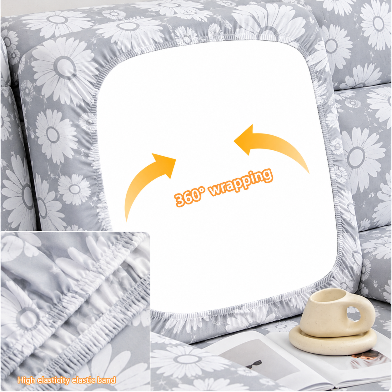 Anti-Slip L Shaped Daisy Floral Cushion Sofa Couch Cover