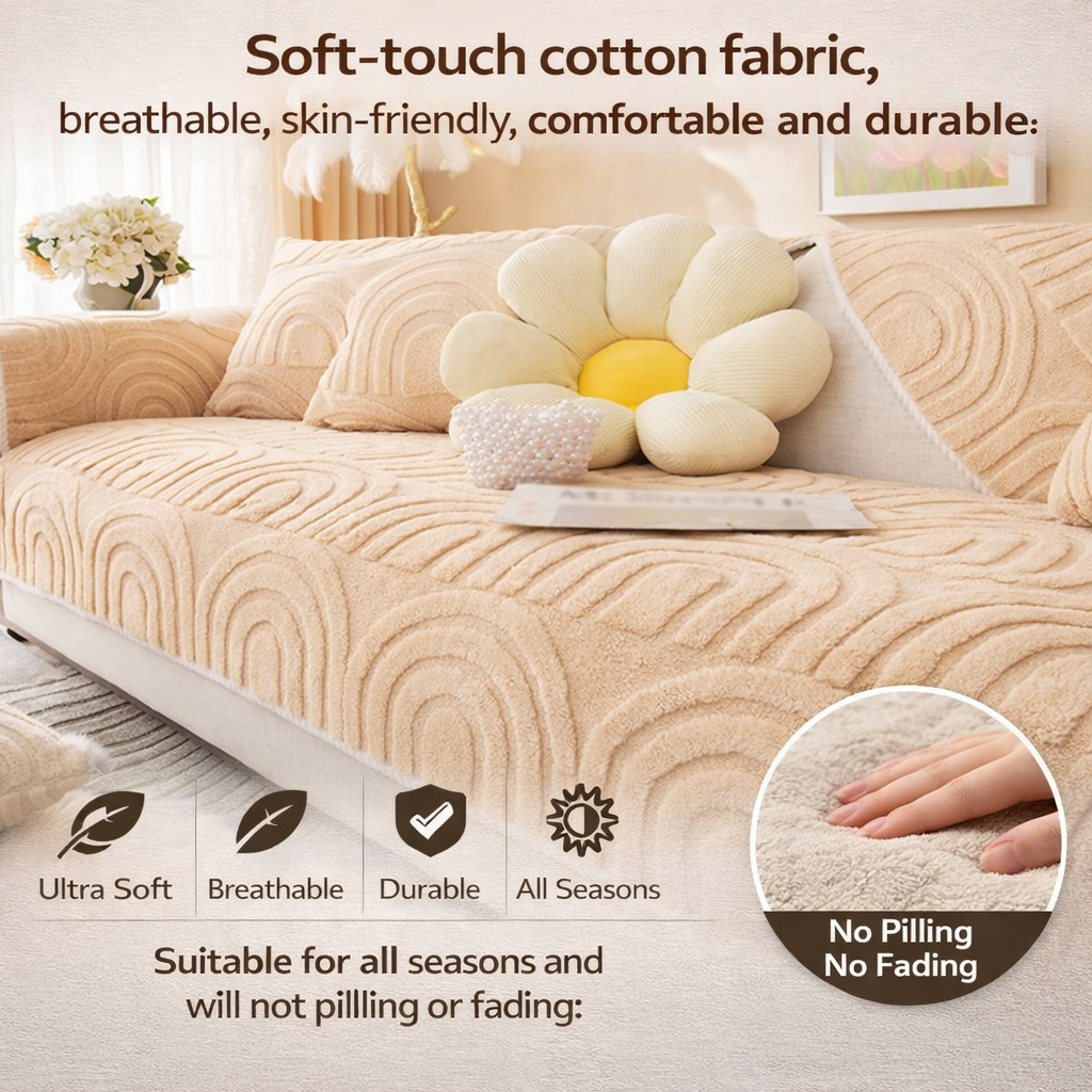 Non-Slip Geometric Plush Fuzzy Furry Sofa Couch Cover