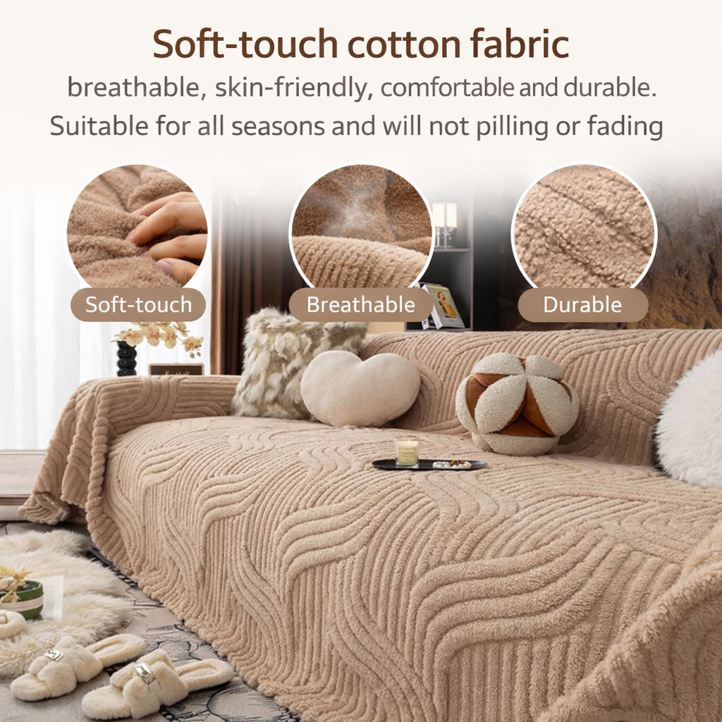 Classic Fuzzy Curved Striped Plush Sofa Couch Cover