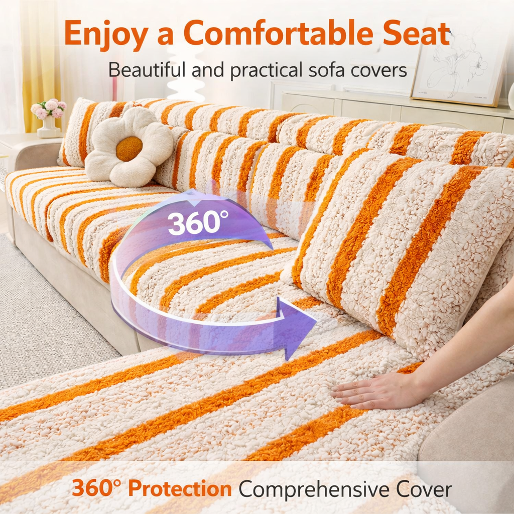 L Shaped Sectional Striped Plush Cushion Sofa Couch Cover