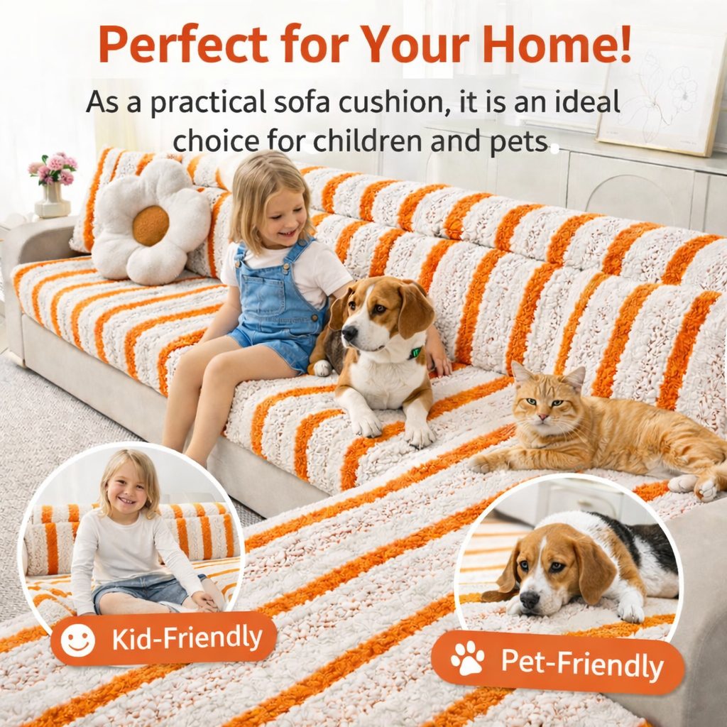 L Shaped Sectional Striped Plush Cushion Sofa Couch Cover