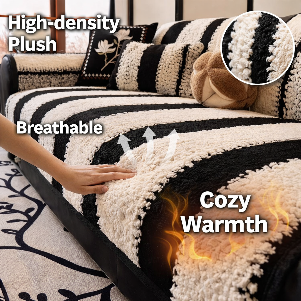 Non Slip Fuzzy Plush Striped Mat Couch Sofa Cover