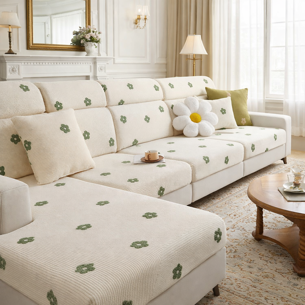 Anti-Slip Ditsy floral Cushion Sectional L Shaped Sofa Couch Cover