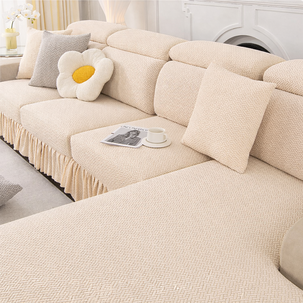 Jacquard Anti-Slip Velvet L Shaped Skirt Cushion Sofa Couch Cover