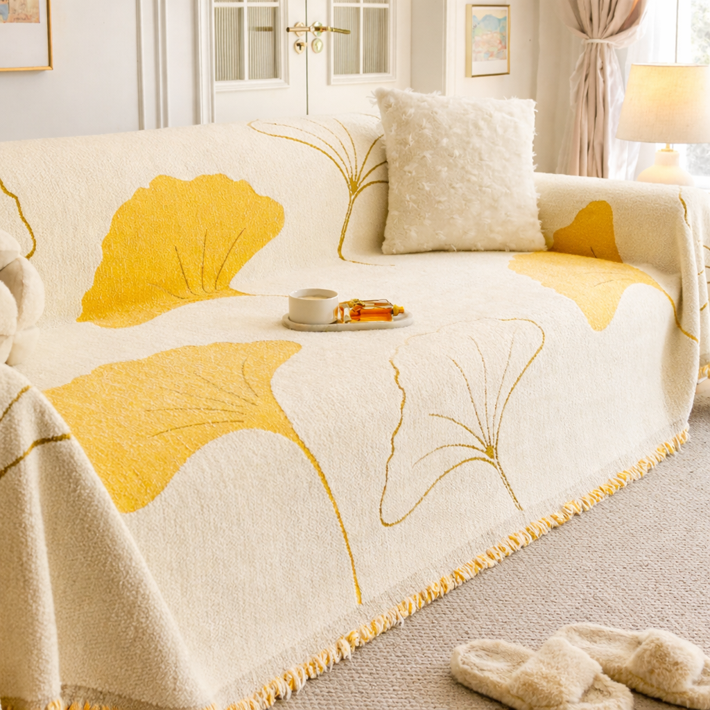 Reversible Modern Chenille Tassels Sofa Couch Cover