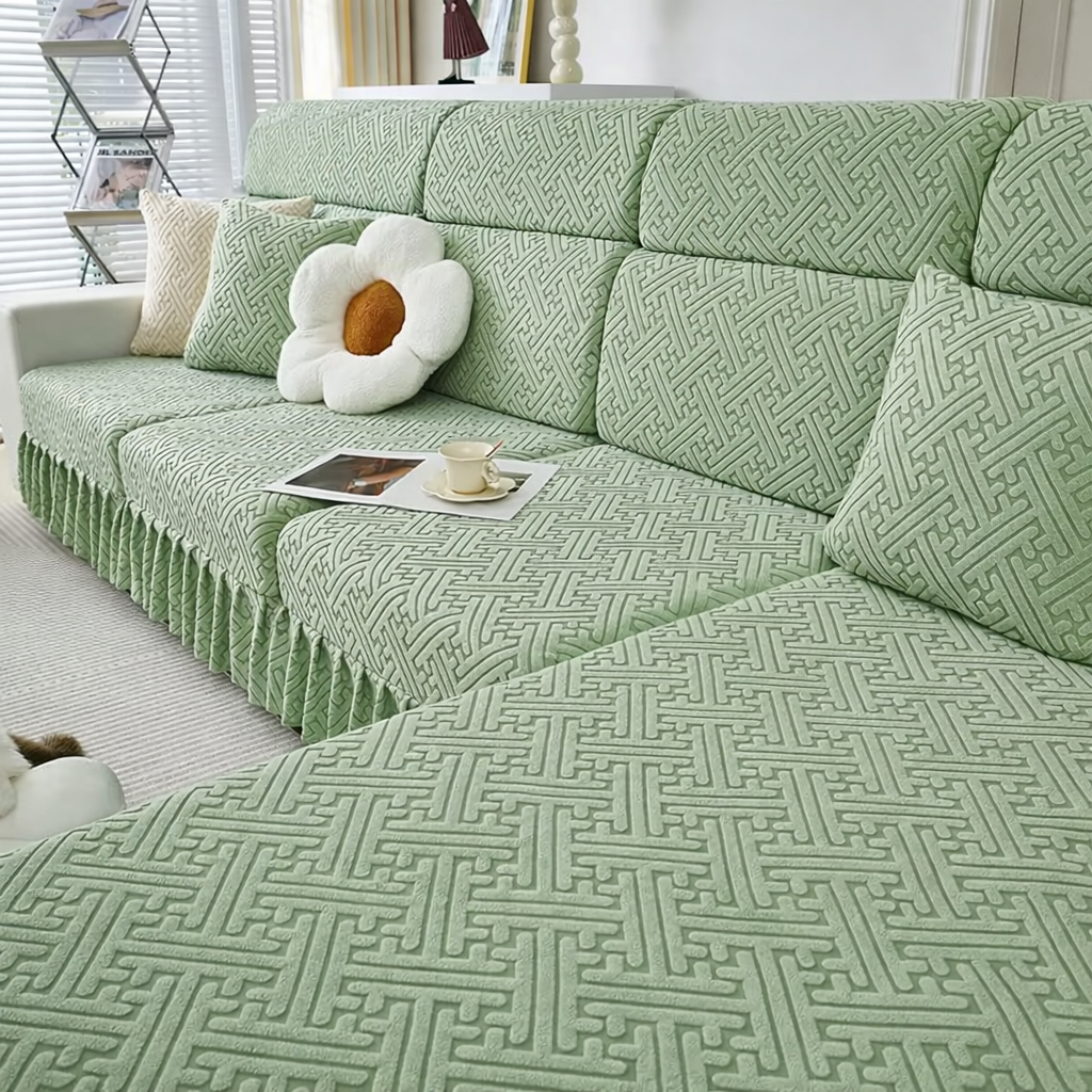 Jacquard Geometric Anti-Slip L Shaped Skirted Cushion Sofa Couch Cover
